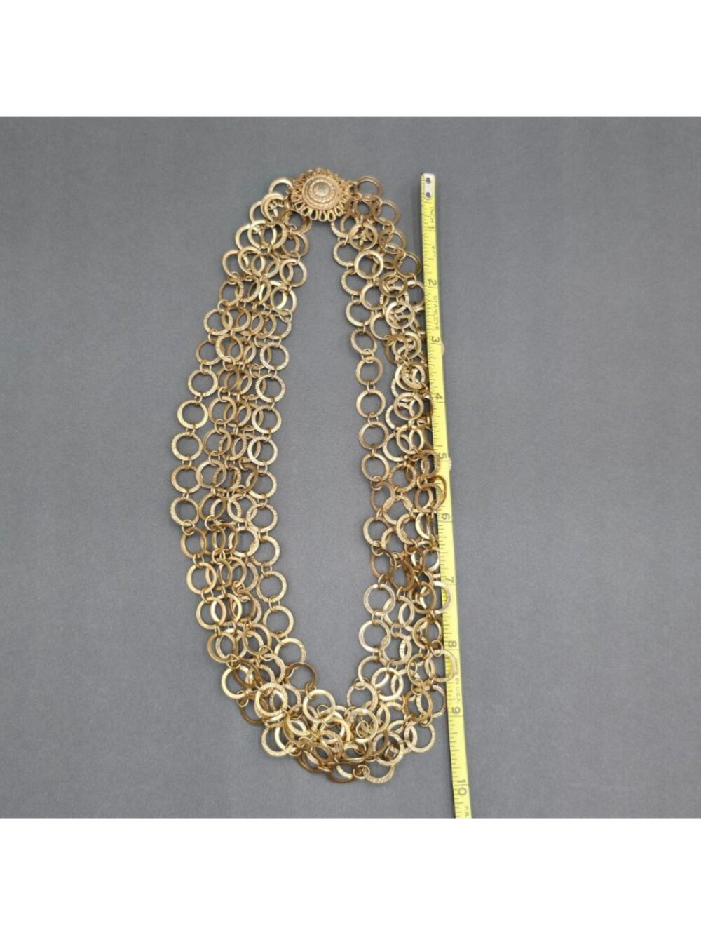 Vintage Multi Strand Circle Link Necklace 18" Heavy Gold Tone Statement Piece - Picture 9 of 12